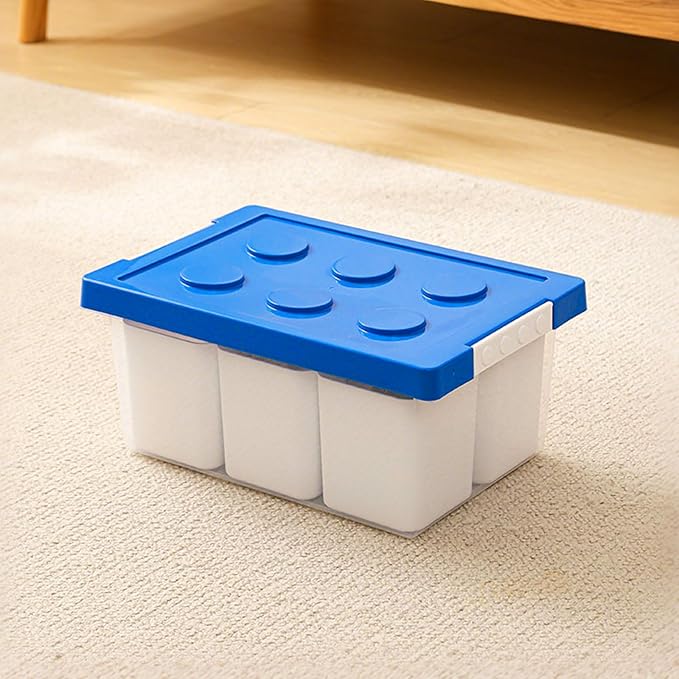 loobuu Plastic Storage Bins with Lids, Art Craft Supply Organizer Box with Brush Pot, Multipurpose Stackable Storage Containers for Organizing Tool, Craft, Crayon,Sewing (Blue)