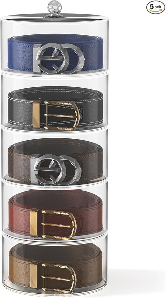 Belt Organizer, 5-Tier Acrylic Belt Storage & Holder for Closet - Clear Jewelry Organizer Case, Space Saving Display for Belts, Ties