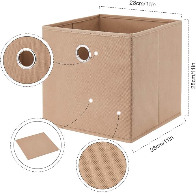 HSDT6 Cube Storage Bins Beige 11x11x11 Inch Foldable Fabric Storage Basketes for Home Organizers Storage Drawer,QY-SC19-6,Alpaca(Set of 3)