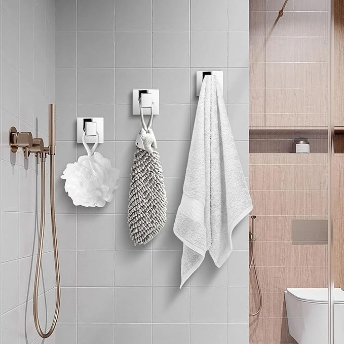 Chrome Polished Towel Hooks for Bathrooms, Heavy Duty Wall Mounted Stainless Steel Modern Hook, 4 Pack – Ideal for Hanging Towels, Robes, Coats, in Kitchen, Bedroom, Bathroom, or Hotel