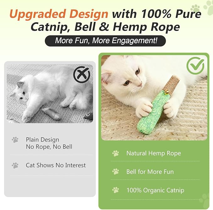 3 Pack Catnip Toys for Cats, Funny Cat Toys with Dental Rope & Fun Bell,100% Pure Organic Catnip Toys,Cat Chew Toy Bite-Resistant Kitten Teething Chew Toys,Anxiety Relief Cat Toys for Indoor Cats