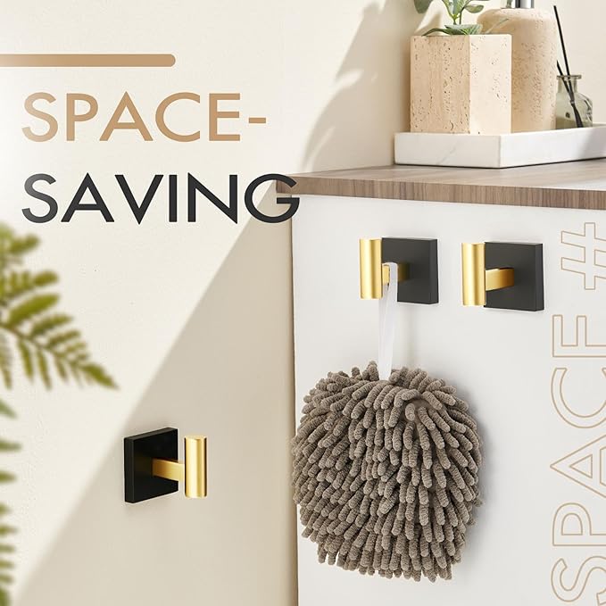 KOKOSIRI Robe Hooks for Wall Mount Bathroom Towel Hook, Coat Hooks Bath Storage Hardware 3 Pack Black with Gold Stainless Steel B1013GDK-P3