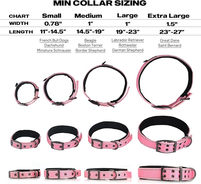 PetiFine Dog Collars for Small Dogs, Neoprene Padded Dog Collar, Reflective Heavy Duty Pet Collars with Durable Metal Belt Buckle for Walking, Pink, S