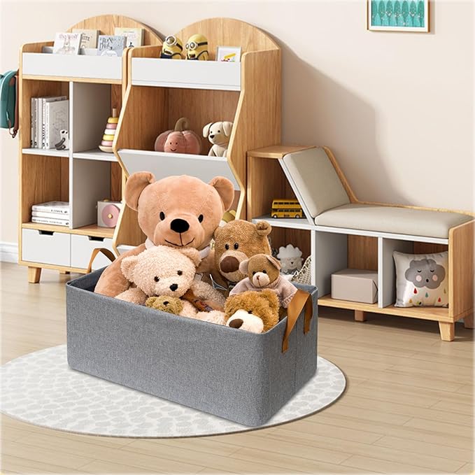 SNWDN 6 Pack Closet Cloth Storage Bins for Shelves,Large Storage Baskets for Shelves, Fabric Bins for Closet organization with Handles（Grey 17''L x 12.6''W x 7.5''H）