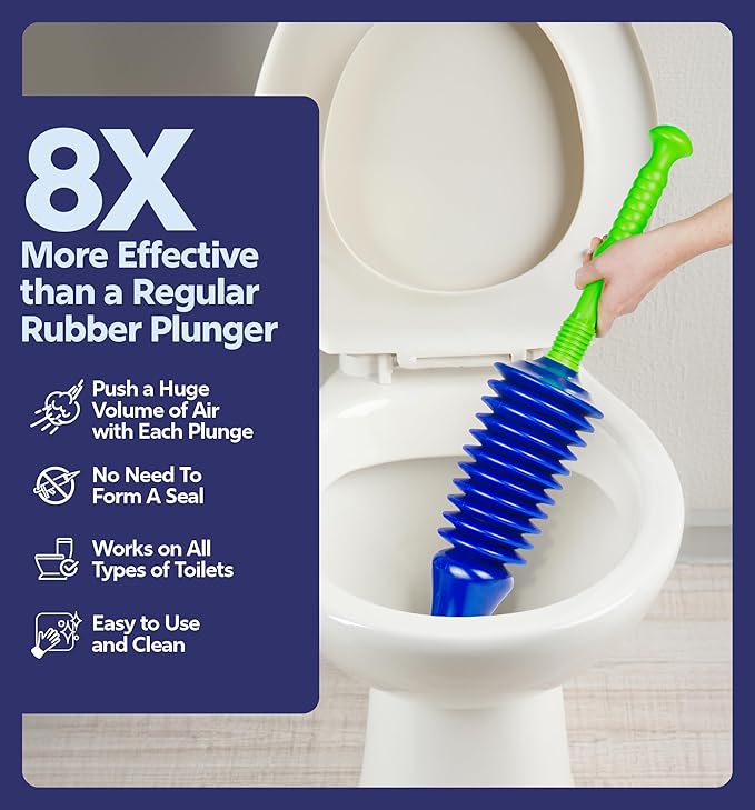 Luigi's Toilet Plunger - Unclogger Plungers for Bathroom - Heavy Duty Clog Remover with Effective Unblocker Bellows Design - Remover Tool to Unblock Toilet Blockage - Blue