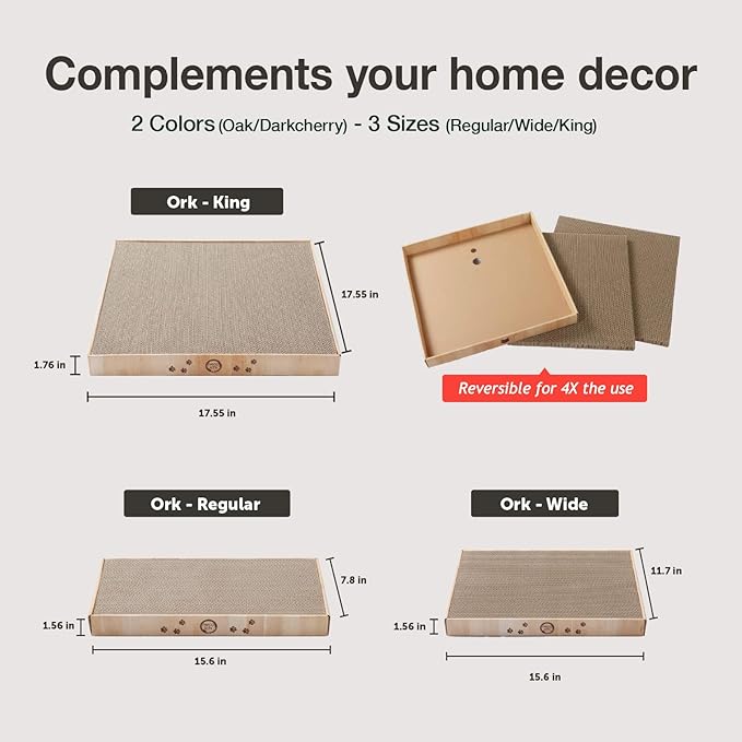 Necoichi Cardboard Cat Scratcher Bed for Indoor Cats - Cat Scratching Board (18" King, a.Oak Lounge)