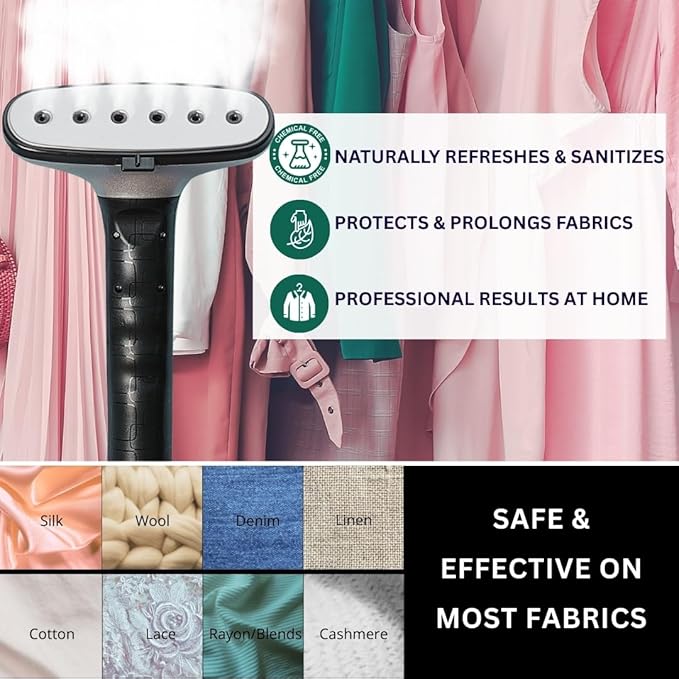 SALAV Heavy Duty Commercial Full-Size Garment Steamer with Foot Pedals and Extra Large 3L (101.5 oz) Water Tank, 1800 watts, 90+min of Continuous Steam (White)