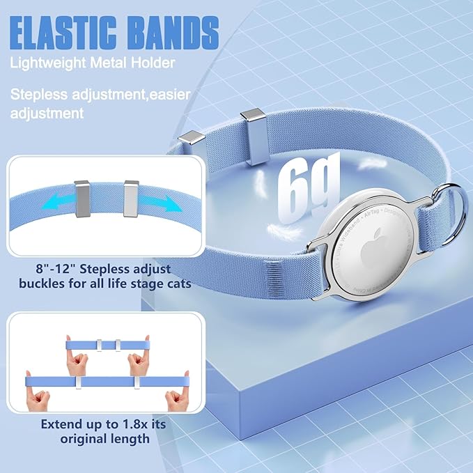 AirTag Cat Collar, Ultra Elastic Cat Tracker Collar, Airtag Holder Compatible with Apple Air Tag, [Lightweight & Scratch Resistant] Adjustable Stepless GPS Pet Collar for Cats Kittens, Blue