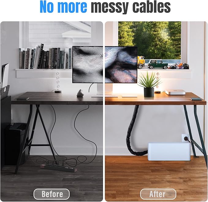 Large Cable Management Box, Cord Organizer to Hide Power Strip, Extension Cord, Surge Protector | Cord Hider Safe Box for Desk Organizers, Gaming PC, Computer, TV | White, Black Edition by Tokye®