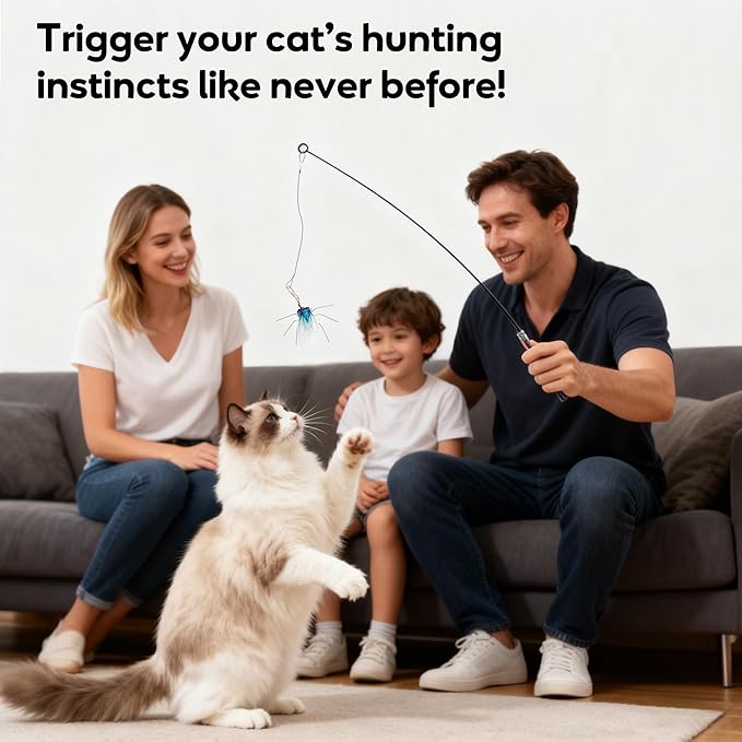 Interactive Cat Toy Bug Toys for Cats 4 Realistic Flying Bugs Cat Wand (4PC Insects Refills)