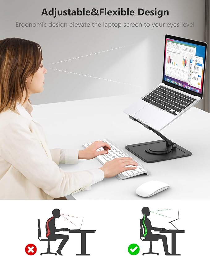 NTMY Adjustable Laptop Stand for Desk,360 Rotating Laptop Stand,Foldable Laptop Stand,Computer Stand for Laptop,MacBook Pro Stand,Metal Laptop Stand,Fits for All 10-16" Laptops-Black