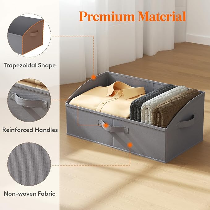 Lifewit Fabric Extra Large Trapezoid Closet Storage Bins for Shelf, 6 Pack Closet Organizer Baskets with Handles, Foldable Clothes Containers for Book, Purse, 19.7" x 11" x 7.9", 23L, Gray