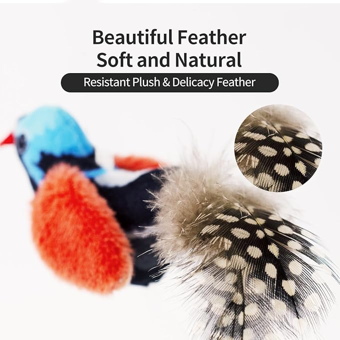 Catnip Cat Toys Satisfy Cat's Natural Hunting Instintion for Indoors Cats Feather Toys Interactive with Lifelike Chirp Sound Chirping Bird Kitten Toy (2 Pack)