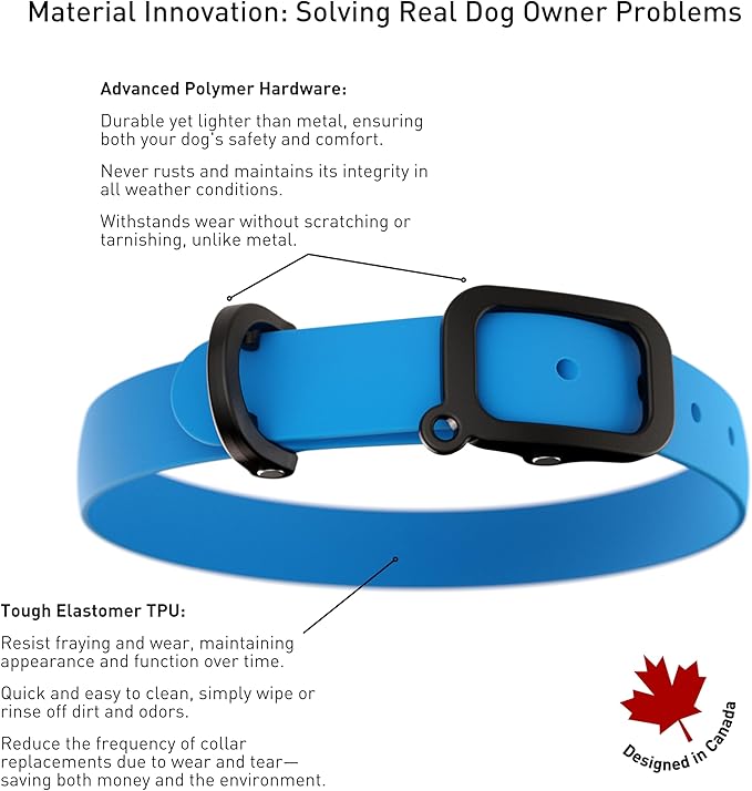 Waterproof Dog Collar - Durable, Comfortable and Adjustable Outdoor Dog Collar with Wear Resistant Buckle and ID Tag Ring for Medium Dogs by Nuvuq (Blue, Medium)