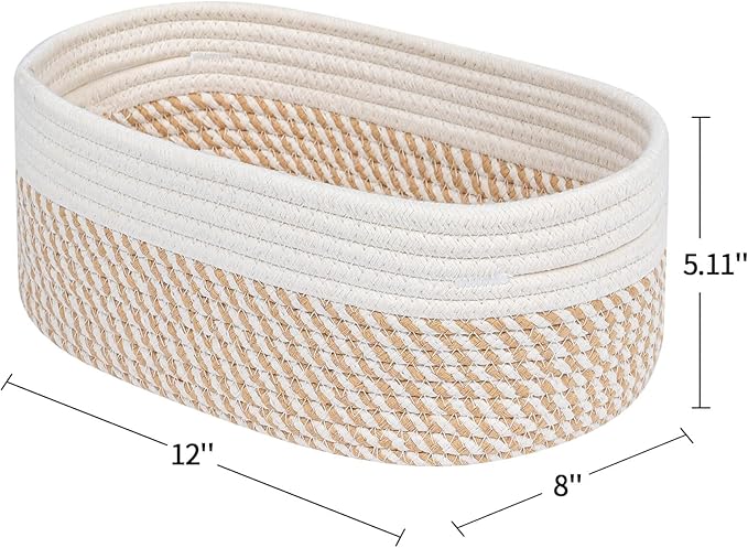 CubesLand Small Storage Baskets for Shelves, Closet Organization Bins Empty Gift Basket 2 Packs Baby Nursery Woven Organizing, Rectangular Clothes Shelves Off White/Mixed Camel