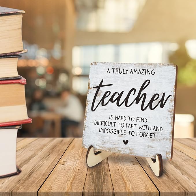 Decorative Desk Decor Motivational Teacher Positive Thank You Gifts Teacher Appreciation Gifts Plaque with Wooden Stand Inspirational Wood Sign for Coach Teacher Coworker Home Office Table Shelf