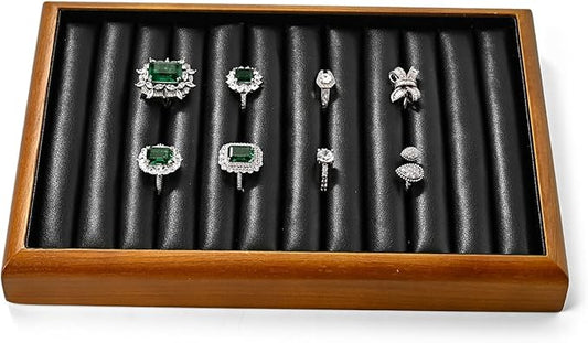 Oirlv Solid Wood 11 Slots Ring Tray Jewelry Organizer Tray Jewelry Drawer Organizer(Black)