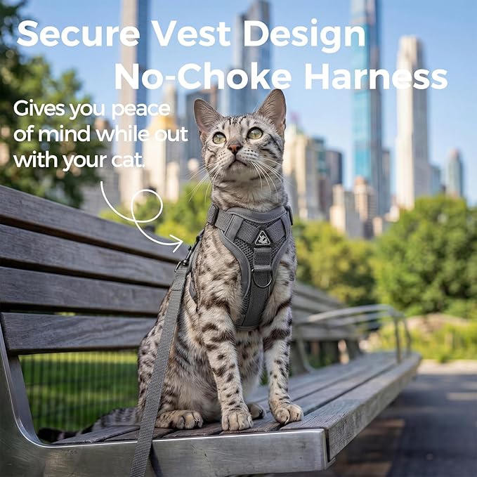 Cat Harness and Leash Set Escape Proof Tactical Medium Kitten Harness Emotional Support Cat Vest, Grey, M