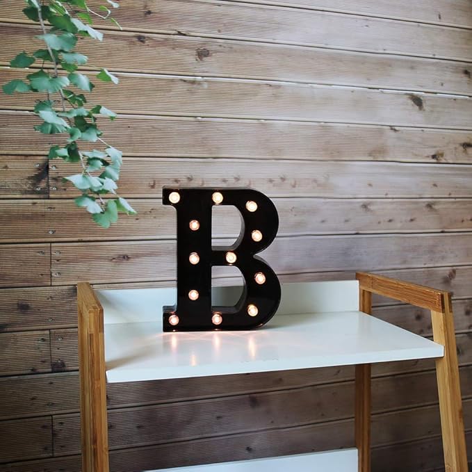 Light Up Black Alphabet Marquee Letters Sign LED Marquee Number Lights Sign for Night Light Home Bar Christmas Lamp Birthday Party Wedding Decorations B