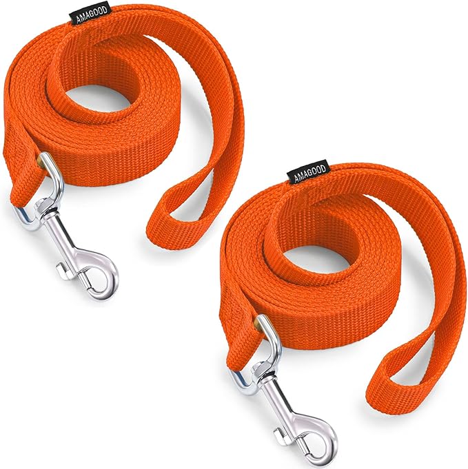 AMAGOOD 6 FT Dog Leashes, Strong and Durable Traditional Style Leash with Easy to Use Collar Hook,Dog Leads Great for Small and Medium and Large Dogs (1" x 6 ft,Orange(Pack of 2))