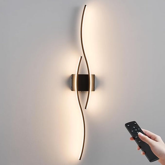 Battery Operated Wall Sconces with Remote Control, Dimmable/3 Color/Night-Light/Timer/Memory, Black Modern Wireless LED Sconce for Living Room, Hallway, Bedroom, 39.3 Inch (1 Pack)