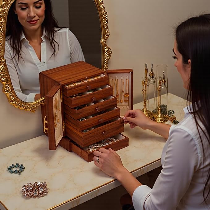 Jewelry Box for Women Wooden Jewelry Box Organizer With Drawers Jewelry Storage Organizer for Earring, Ring, Necklace, Bracelets