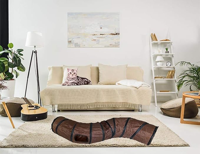 Cat Tunnel for Indoor Cats Interactive, Rabbit Tunnel Toys, Pet Toys Play Tunnels for Cats Kittens Rabbits Puppies Crinkle Pop Up Brown 47" Shape S