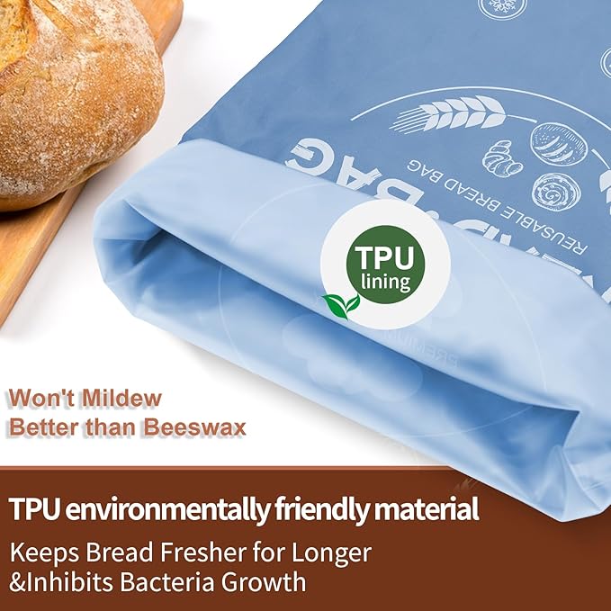 Bread Bags for Homemade with Beeswax Wrap - Zipper Reusable Bread Bag for Sourdough 2-Pack, Reusable Food Storage Bag to Keep Sourdough Fresh, Freezer-Safe, Eco-Friendly (Grey&Blue)