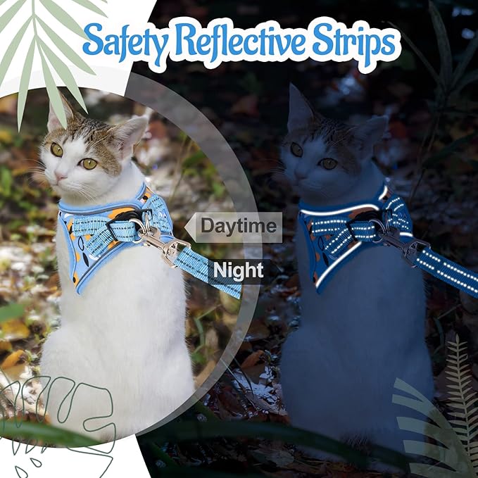 Cat Harness and Leash Escape Proof for Walking, Adjustable Soft Kitten Harness with Reflective Straps Step in Cat Vest Harness for Small Kitten and XS Dogs (Blue, S-Chest(11.8"-13.7"))