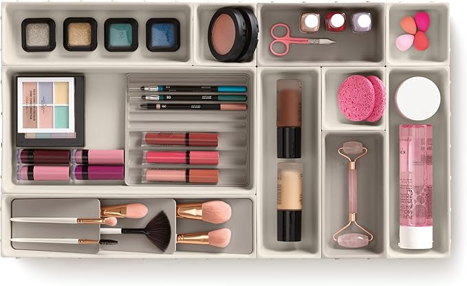 Joseph Joseph Viva - Modular 12-piece Makeup Beauty Drawer Organiser Set, Storage Boxes dividers for makeup, beauty grooming items, cosmetics, hair accessories