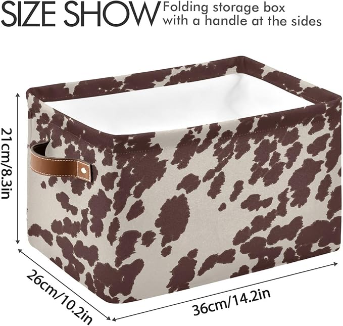 Cow Horse Print Brown Spots Large Storage Basket Cube Storage Bin Canvas Fabric Organizer Handles Collapsible Decorative for Clothes Toys Bedroom