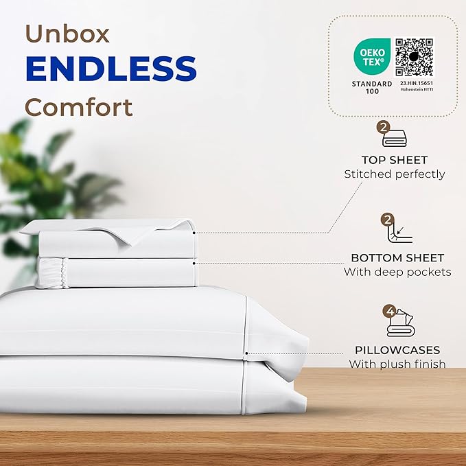 THREAD SPREAD 100% Egyptian Cotton Sheet Set Pack of 2 Full Size - 600 Thread Count White Luxury Sheet Full Size, Soft, Cooling Hotel Luxury Bed Sheets, Fits Mattress Upto 18"
