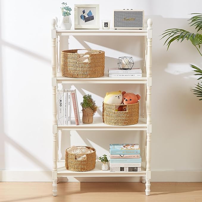 Vagusicc Wicker Storage Basket, Hand-Woven Paper Rope Large Round Woven Basket With Handles, Wicker Baskets for Organizing/Storage, Natural, 3-Pack