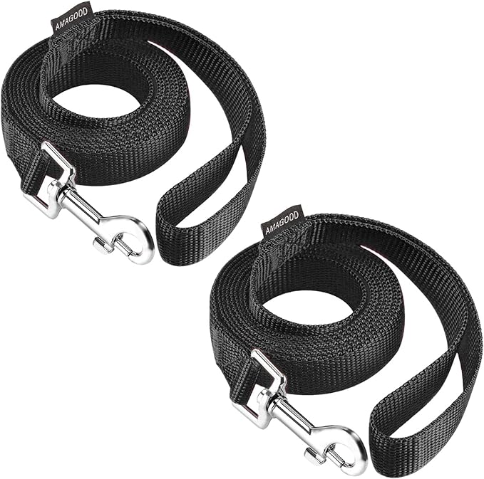 AMAGOOD 6 FT Cat Leash, Strong and Durable Traditional Style Leash with Easy to Use Collar Hook,Cat Lead Great for Cats (3/4 in x 6 ft,Black and Black(2-Pack))