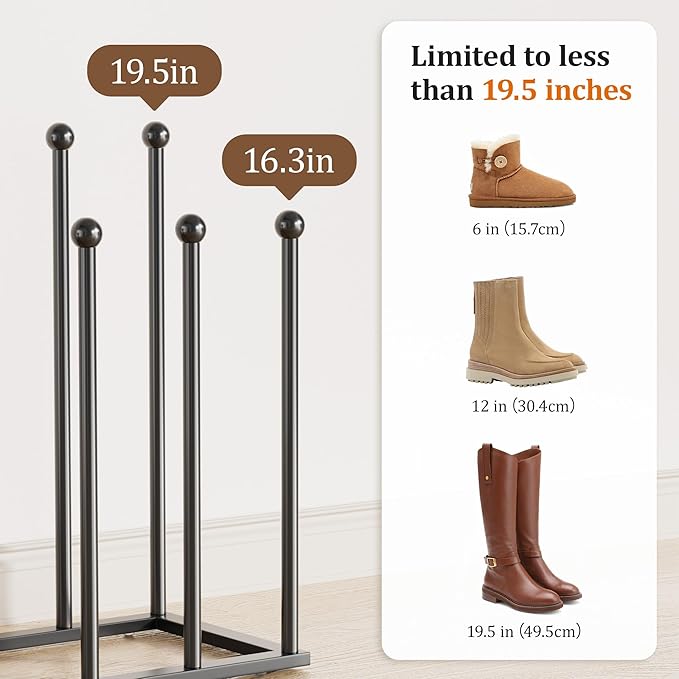 pickpiff Free Standing Shoe Racks - 19.5 Inch Black Metal Boot Rack Organizer Tall Boots for Dorm Room, Closet, Entryway, Bedroom, Patio Outdoor, Hallway, Black, Shoe Storage Fit for 8 Pairs