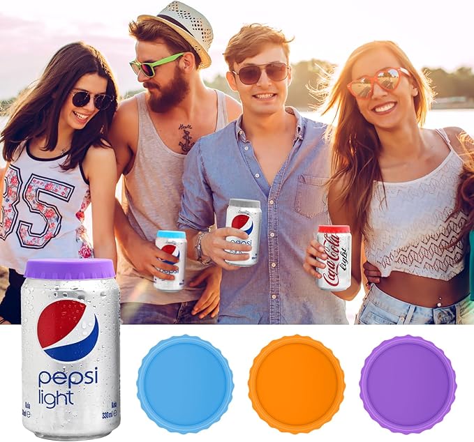 6 PCS Silicone Soda Can Lids,6 Color BPA-Free Reusable Silicone Can Covers, Can Stopper or Protector For Soda,Beer, Drink, Juice, Coke, Beverage, Can Lid, Cover or Protector Quasi Beverage Cans