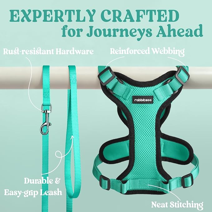 rabbitgoo Cat Harness and Leash for Walking, Escape Proof Soft Adjustable Vest Harnesses for Cats, Easy Control Breathable Reflective Strips Jacket, Emerald, M