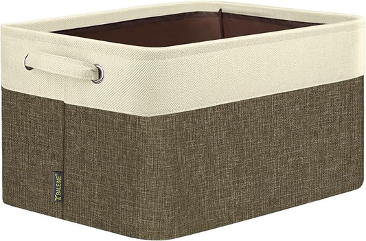 BALEINE 1 Pack Fabric Storage Bins for Shelves, Linen Storage Baskets for Organizing, Decorative Closet Bins for Clothes, Home (Brown, 14''x10''x8.5'')