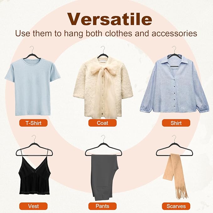 HOUSE DAY Heavy Duty Plastic Hangers 50 Pack, Non Slip Clothes Hangers with Rubber Grip and 360° Hook - Thin Plastic Hanger Space Saving - Coat Hanger Black, Closet Organizer for Shirt, Pants, Suit