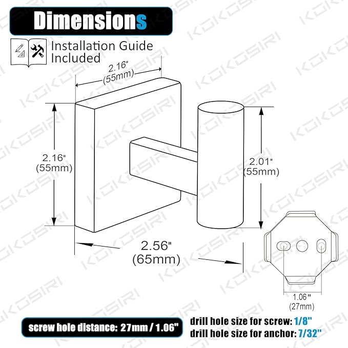 KOKOSIRI Robe Hook Bathroom Towel Coat Hooks Matte Black for Bath Kitchen Wall 2 Pack Stainless Steel B1013BK-P2