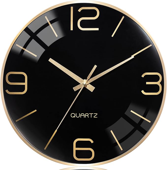 AYRELY® 12 Inch Silent Modern Wall Clocks Battery Operated, Wall Clock for Living Room Décor,Gold Metal Frame Clock Decorative for Bedroom,Kitchen,Office