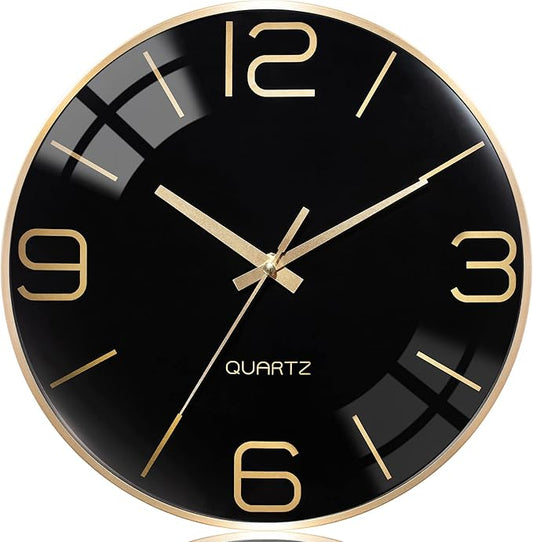 AYRELY® 12 Inch Silent Modern Wall Clocks Battery Operated, Wall Clock for Living Room Décor,Gold Metal Frame Clock Decorative for Bedroom,Kitchen,Office