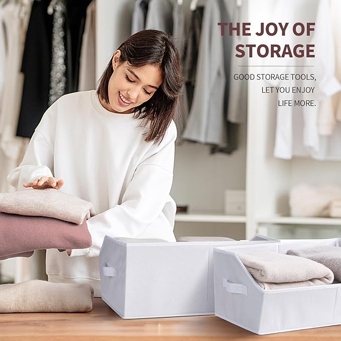 Fabric Bins for Organization - Trapezoid Storage Cubes, Large Baskets for Storage, 6 Pack Shelf Baskets, Closet Organizer Bins for Clothes, Books, Home, Office, White