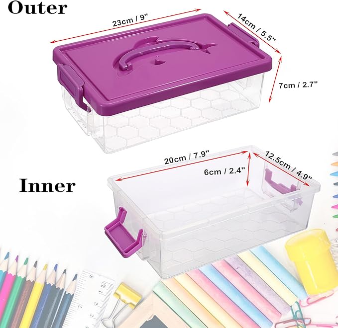BTSKY 4-Pack Clear Plastic Storage Box with Lid, Stackable Organizer Featuring Easy-Lift Dolphin Design Multi-Use Portable Small Container for Home Craft Office Space-Saving with Secure-Clasp,4 Colors