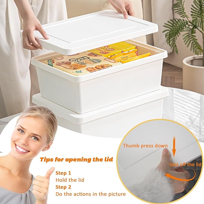 10gal+3gal Large capacity White multifunction storage bin with lid, Set of 8 Stackable Plastic Boxes with Handles, Office，Garage，Home, for Organizing Snacks, Crafts, Legos, Tools,books （4XXXL+4L