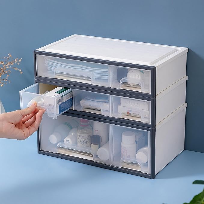 Medicine & Makeup Organizer, Cosmetic & Kitchen Spice Storage - 4 Drawer, 5 Slot Transparent Desktop Stationery Organizer