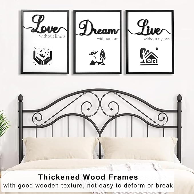 3D Wood Inspiring Wall Art, Framed Positive Affirmations Wall Decor, Motivational Quotes Wall Art for Home Office Bedroom Living Room(Ready to Hang, 12x16 Inch, Set of 3, Framed)