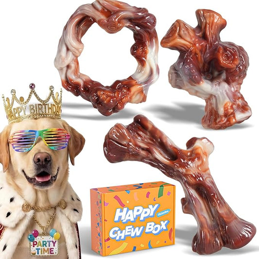 Dog Toys for Aggressive Chewers: Gift Box with 3 Pack Dog Chew Toys, Indestructible Dog Toy for Large Dogs Birthday Toy, Tough Dog Toys to Keep Them Busy, Chew Toys for Dogs,Bacon Flavor