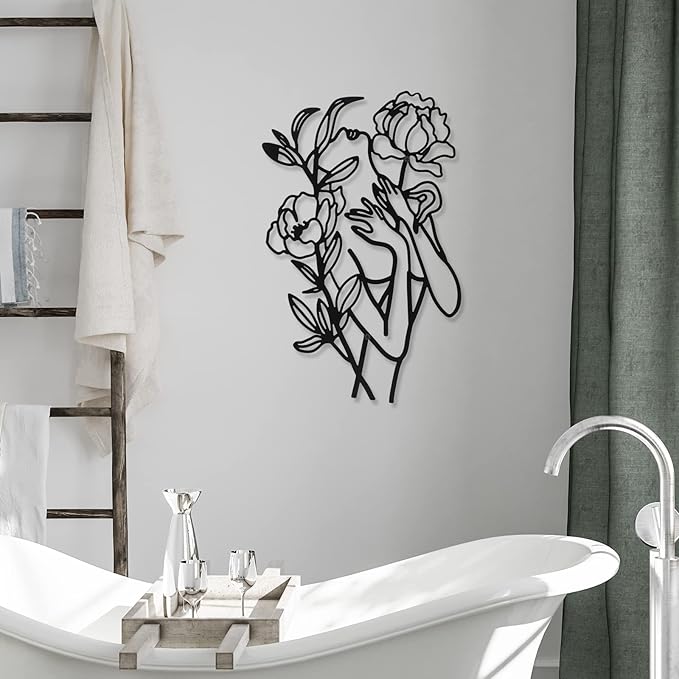 Photect 3 Pcs Metal Wall Art Decor Minimalist Abstract Woman Wall Art Metal Modern Line Drawing Decor Female Single Line Home Hanging for Bedroom Bathroom Living Room Christmas Housewarming(Elegant)