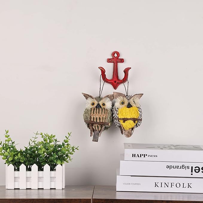 XINGYAN Vintage Rustic Cast Iron Nautical Sea Anchor Design Wall Hooks,Home Coat Rack,Decorative Wall Mounted Antique Shabby Chic Metal Bathroom Towel,Coat Hooks,Hanger,Screws Inside (Red[4pcs])